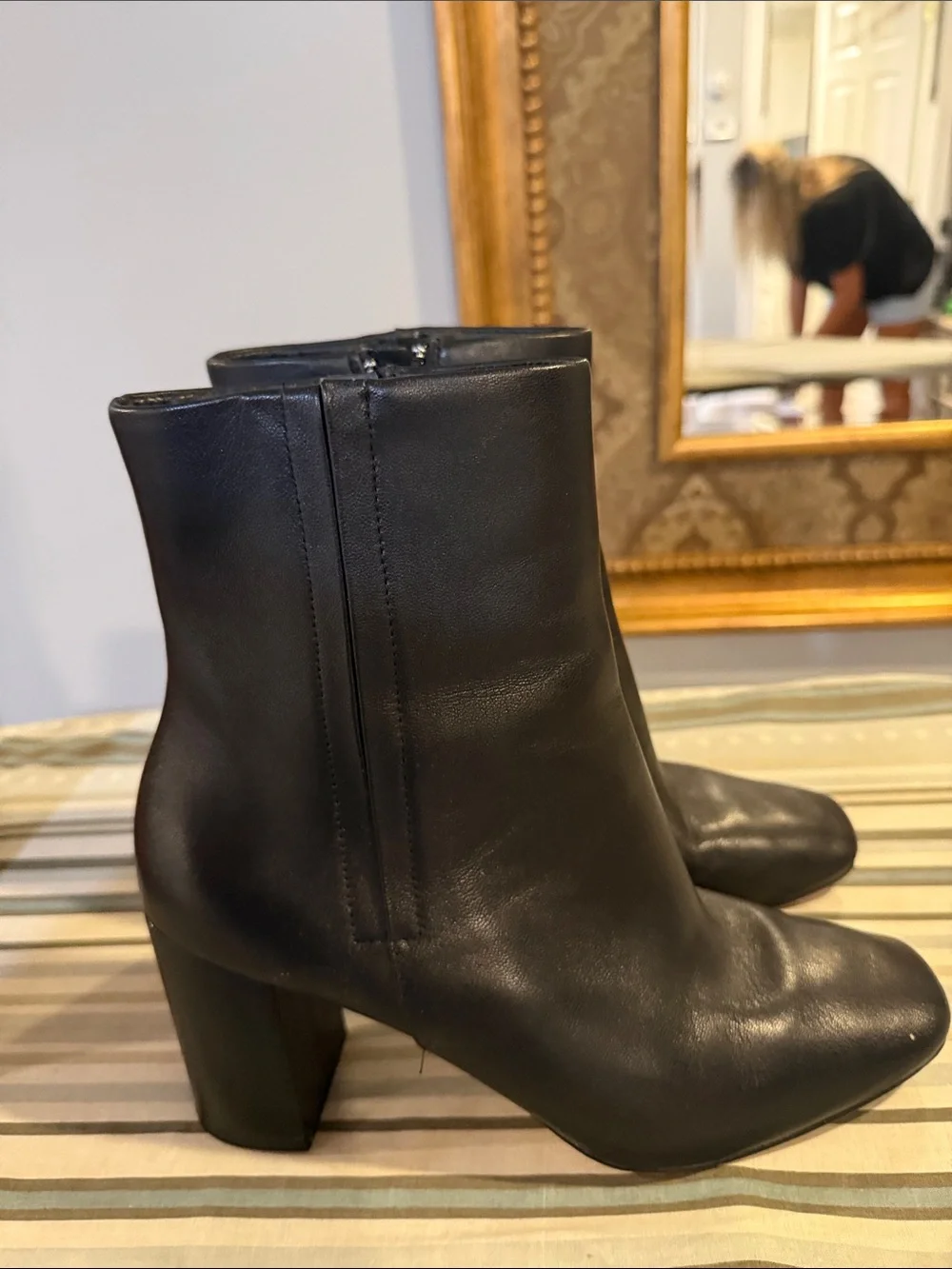 Cole Haan Black Leather Block Heel Ankle Boots Size 8.5